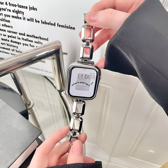NEW Adjustable Square Stylish Strap Stainless Chain For Apple Watch - Silver - Picture 1 of 8